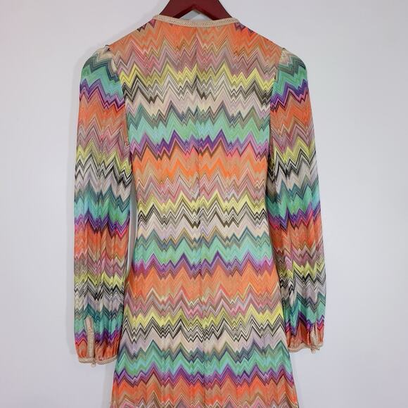 Missoni Italy Multicolor Zigzag Knit Long Sleeve Dress Rayon Silk Lined Small - Picture 11 of 16